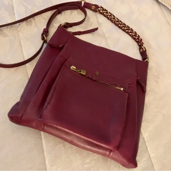 ELLIOTT LUCCA Beautiful!!! BURGUNDY LEATHER CROSSBODY - Picture 2 of 9